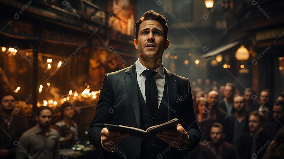 Executivo de negócios masculino fazendo um discurso