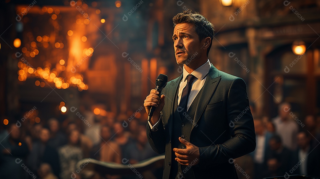 Executivo de negócios masculino fazendo um discurso