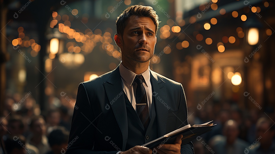 Executivo de negócios masculino fazendo um discurso