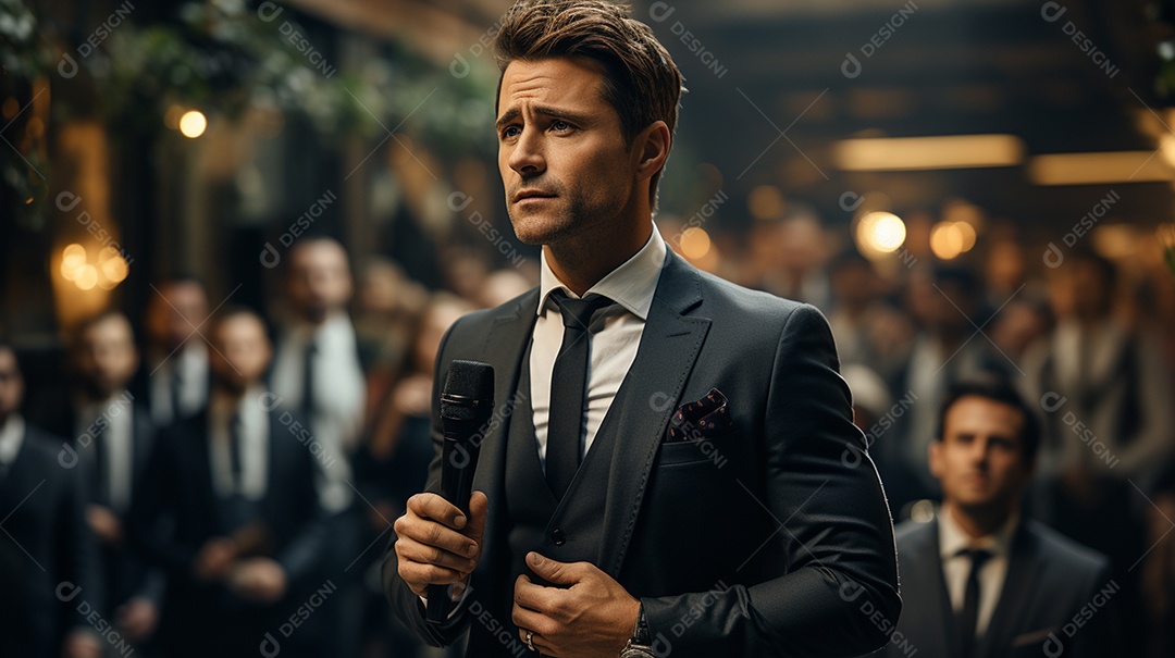 Executivo de negócios masculino fazendo um discurso