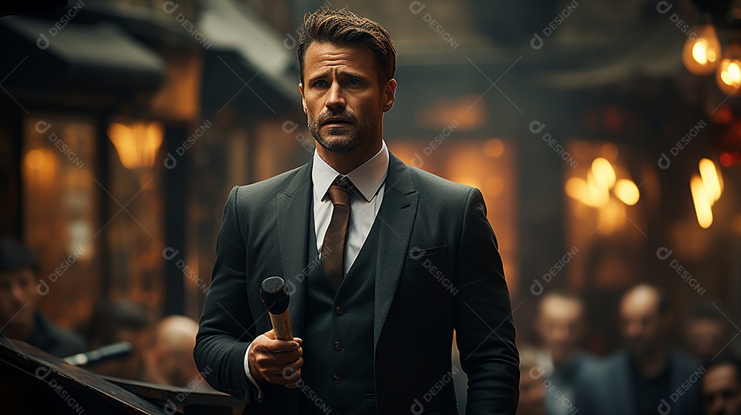 Executivo de negócios masculino fazendo um discurso