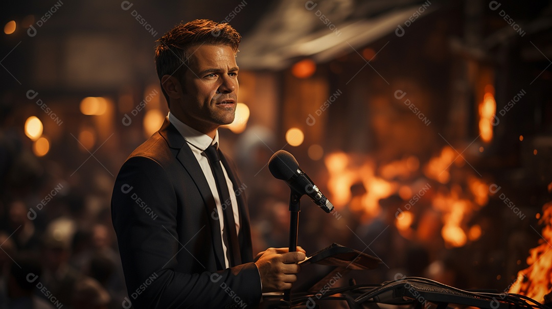 Executivo de negócios masculino fazendo um discurso