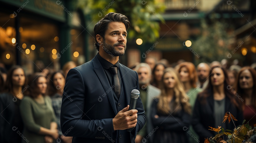 Executivo de negócios masculino fazendo um discurso