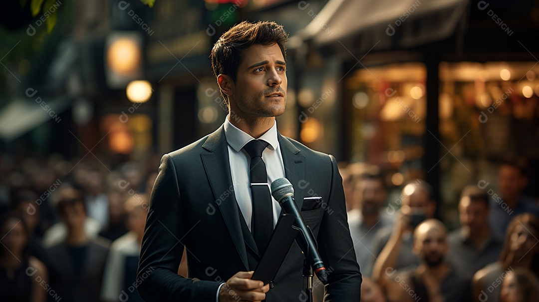 Executivo de negócios masculino fazendo um discurso