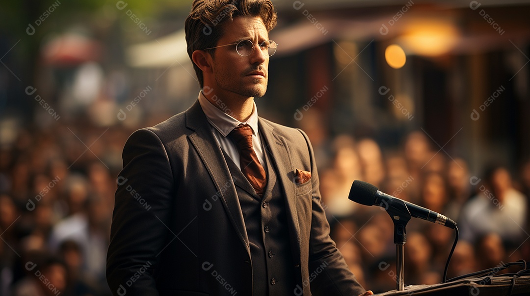 Executivo de negócios masculino fazendo um discurso