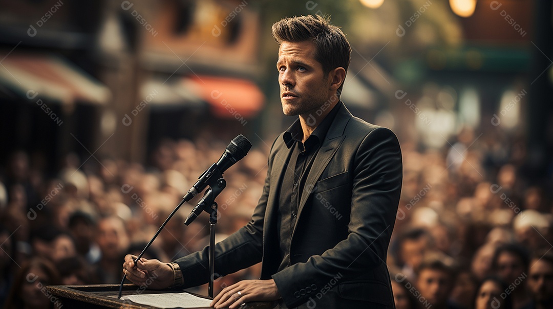 Executivo de negócios masculino fazendo um discurso