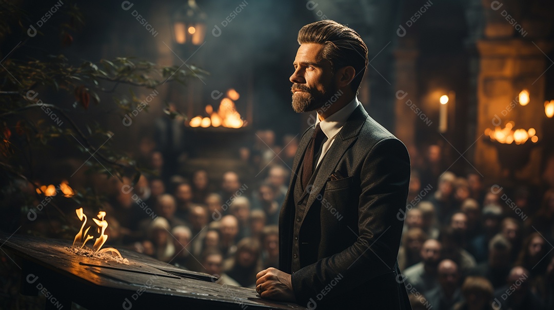 Executivo de negócios masculino fazendo um discurso