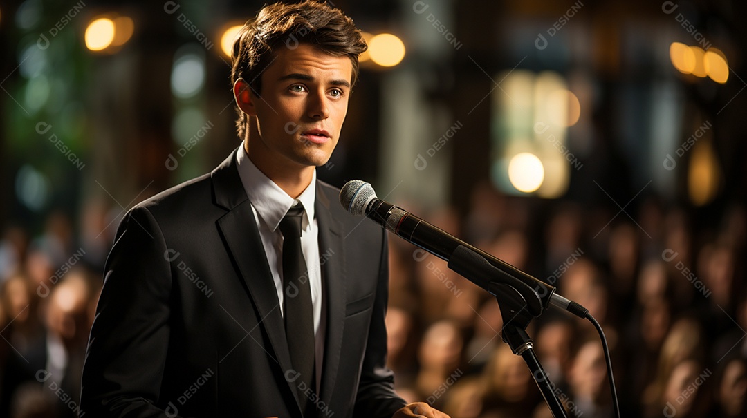 Executivo de negócios masculino fazendo um discurso