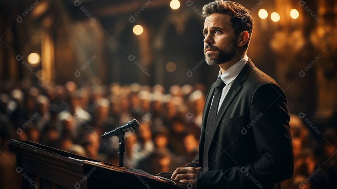 Executivo de negócios masculino fazendo um discurso