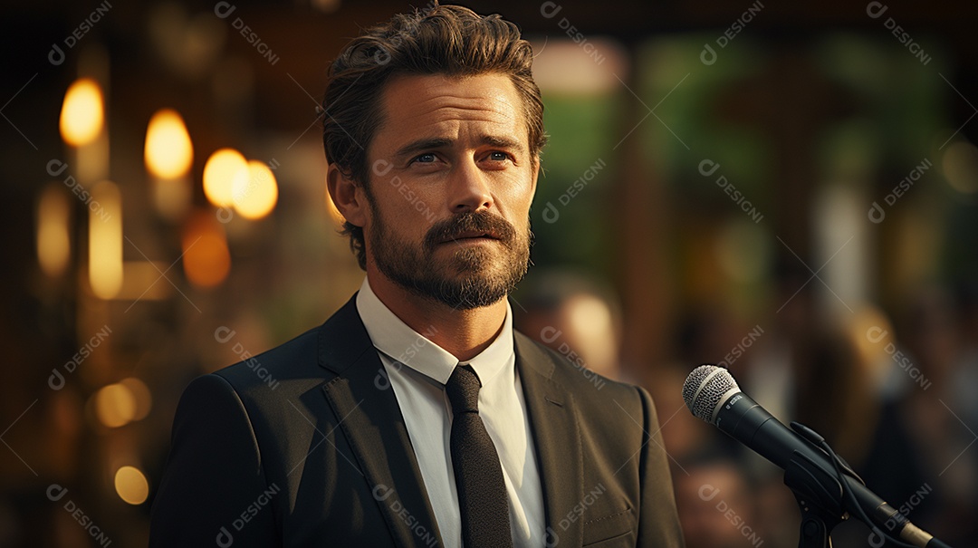 Executivo de negócios masculino fazendo um discurso