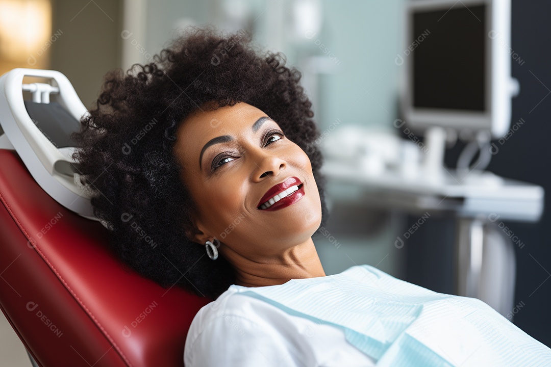 Uma bela paciente adulta em uma clínica odontológica