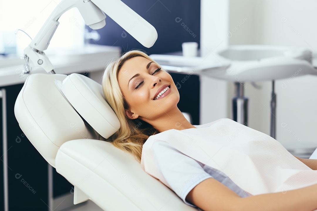 a handsome adult woman client patient at a dental clinic_017