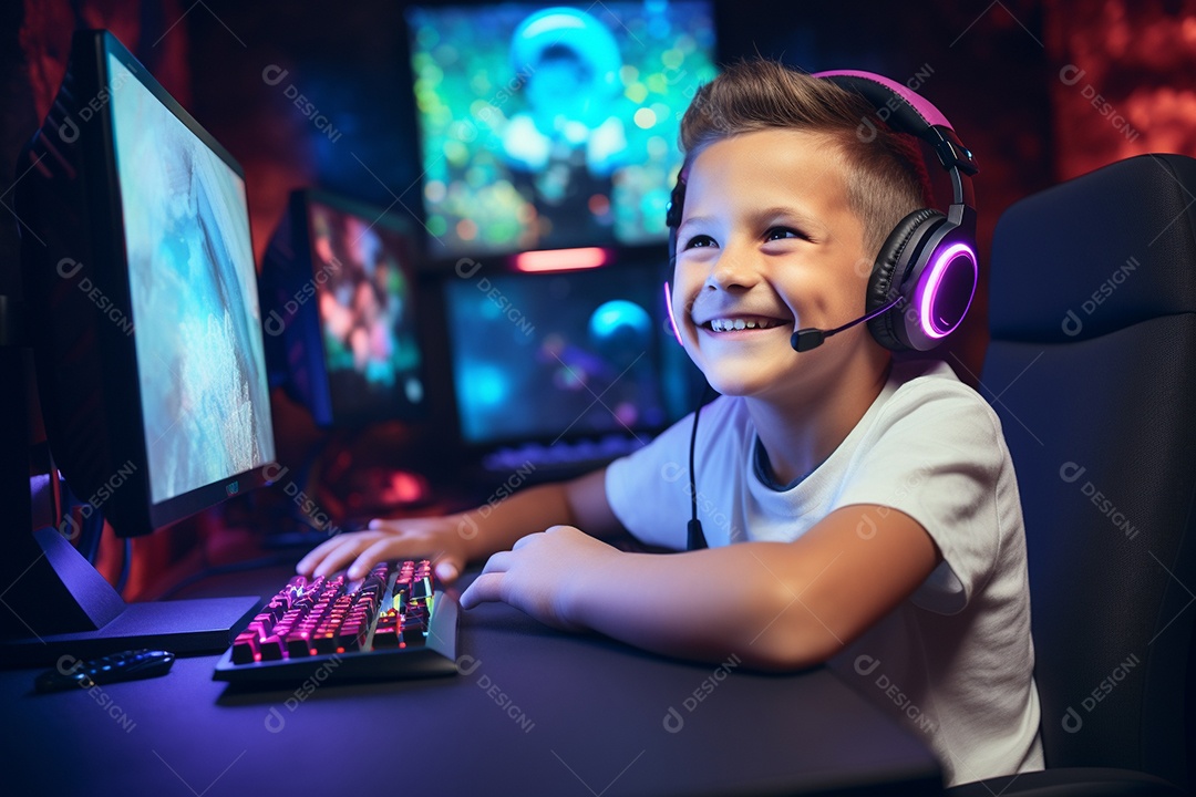 Um jogador bonito jogando em seu console de computador pc