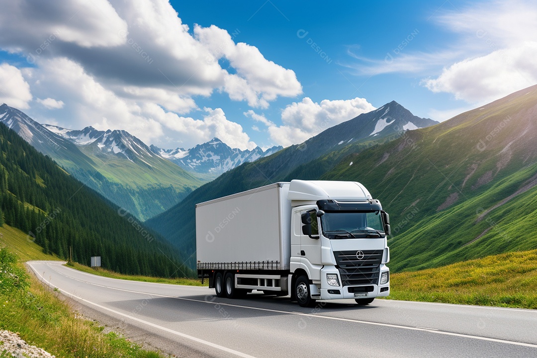 Uma van de carga branca com um trailer vazio em branco