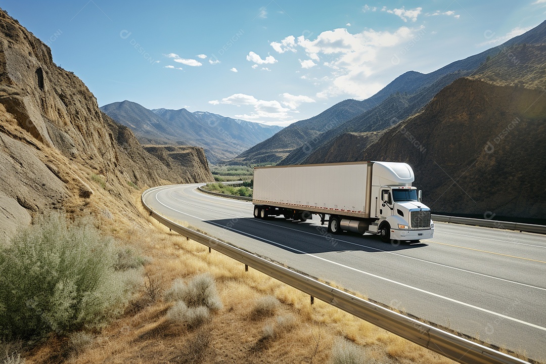 Uma van de carga branca com um trailer vazio em branco