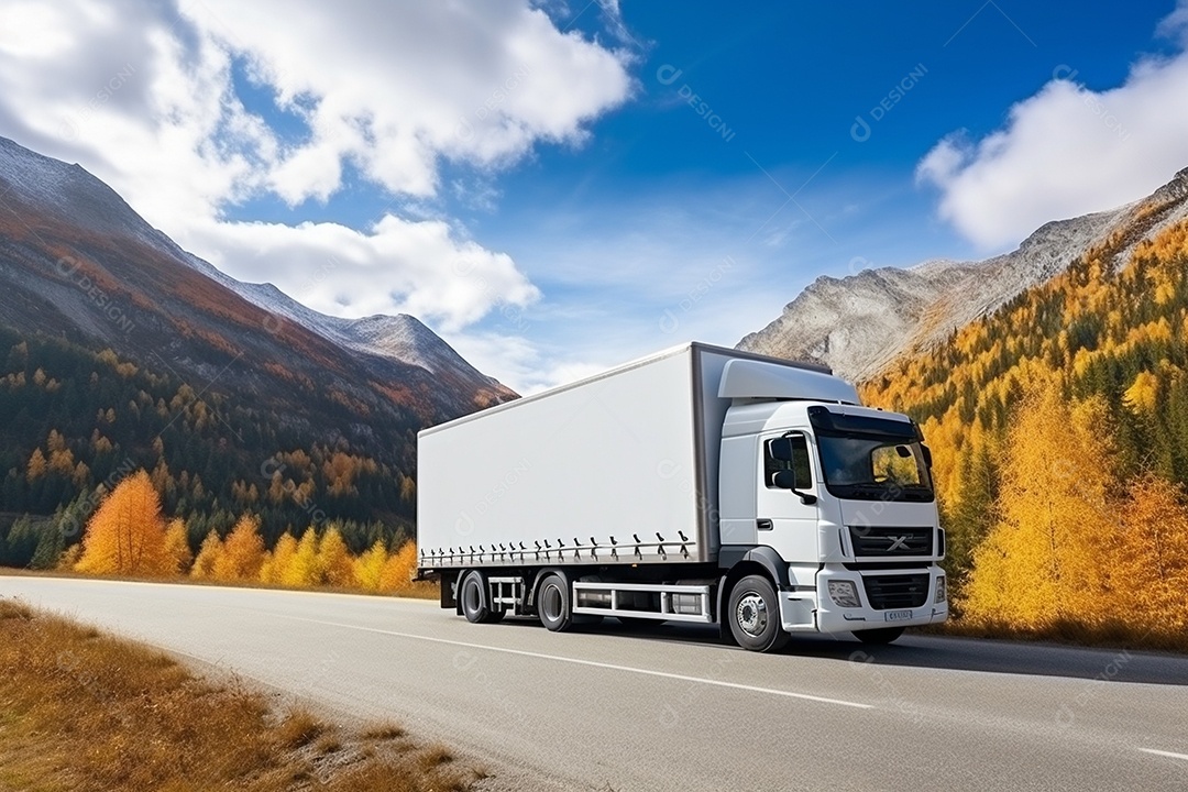 Uma van de carga branca com um trailer vazio em branco