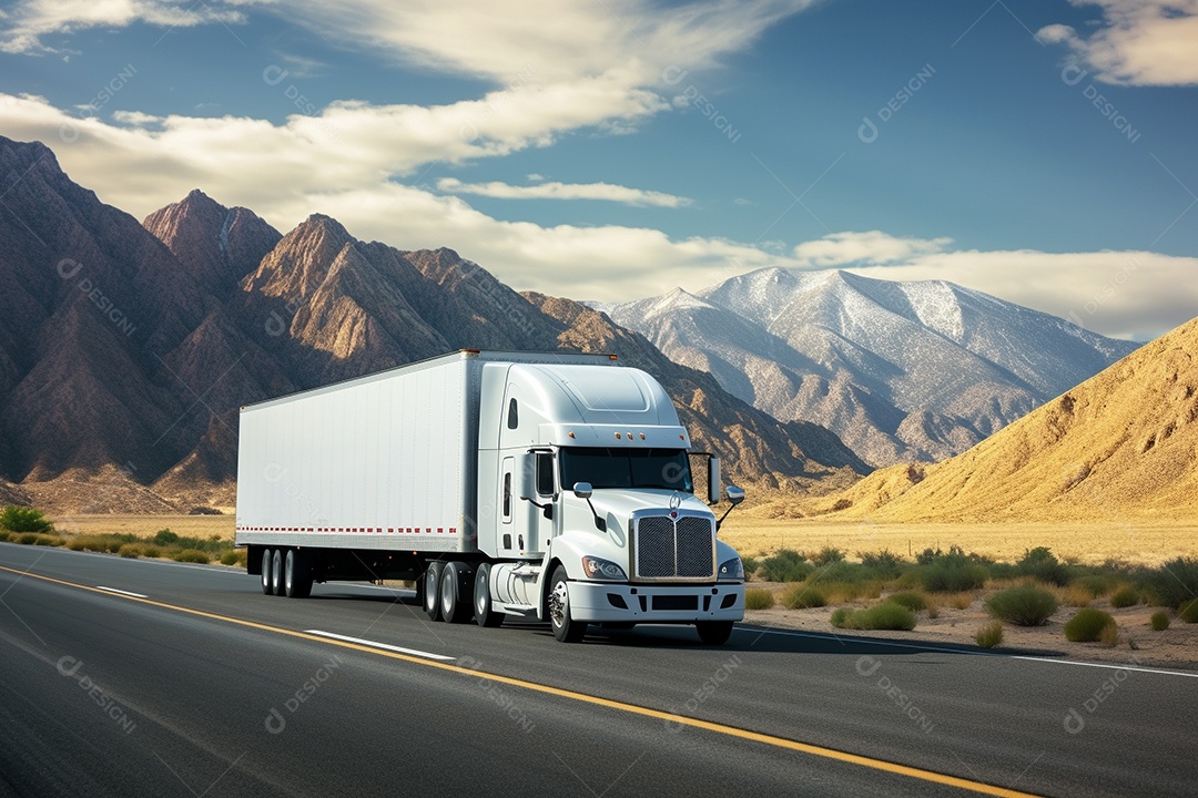 Uma van de carga branca com um trailer vazio em branco