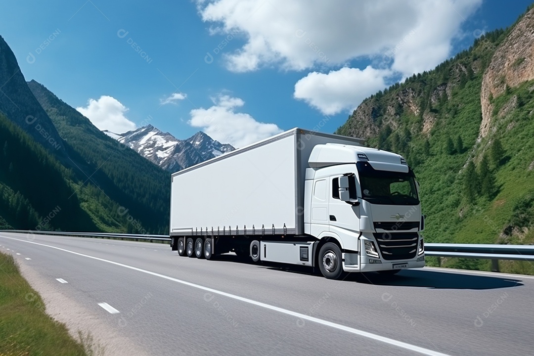 Uma van de carga branca com um trailer vazio em branco