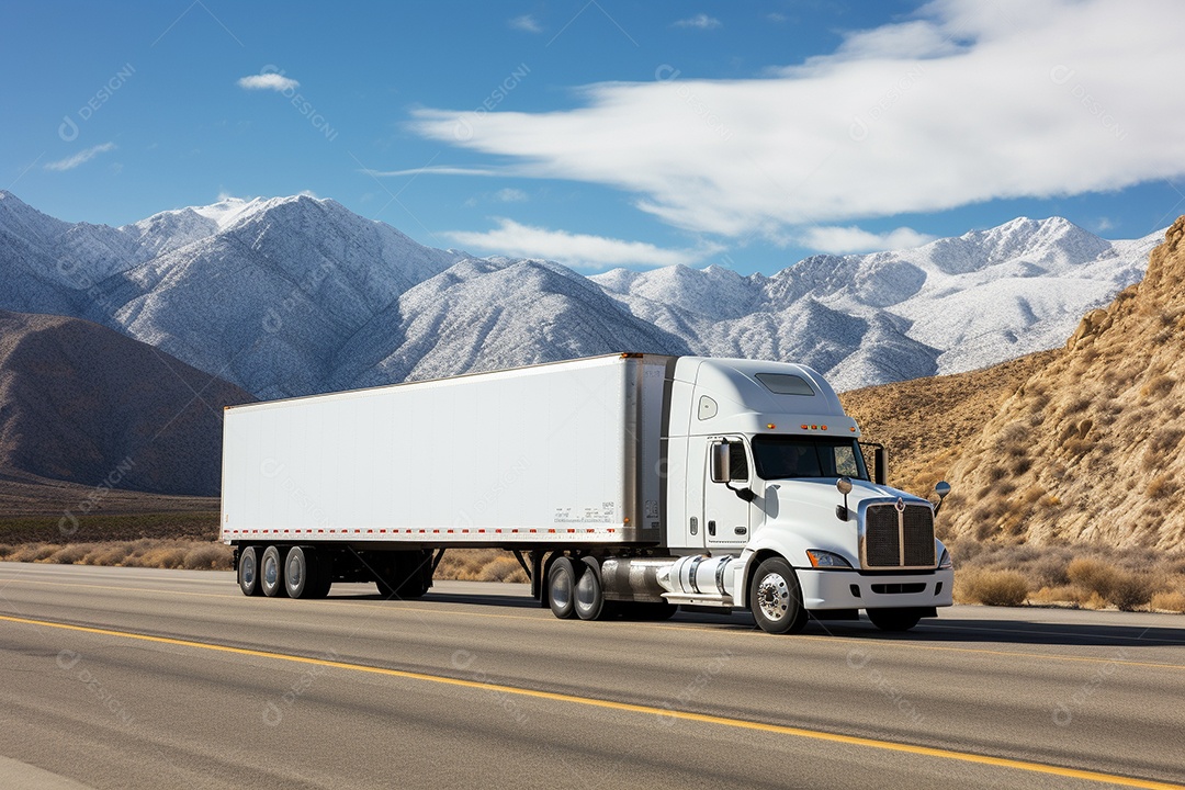 Uma van de carga branca com um trailer vazio em branco