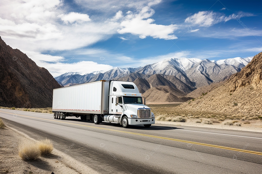 Uma van de carga branca com um trailer vazio em branco