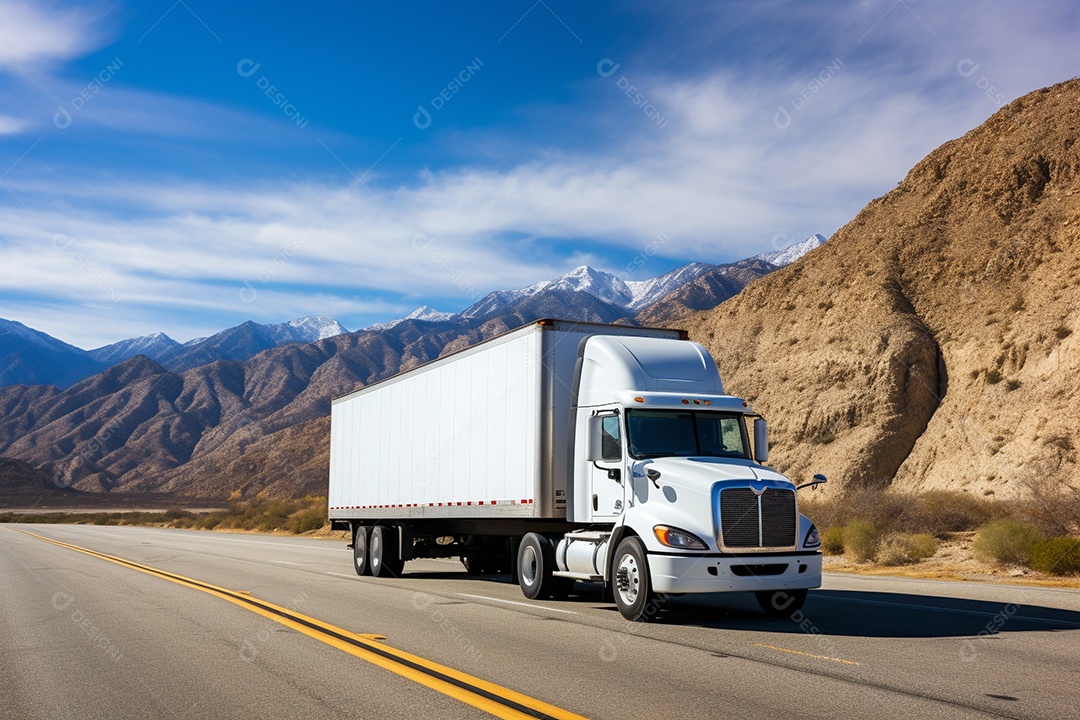 Uma van de carga branca com um trailer vazio em branco