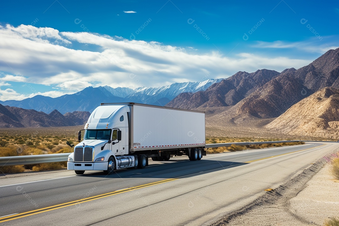 Uma van de carga branca com um trailer vazio em branco