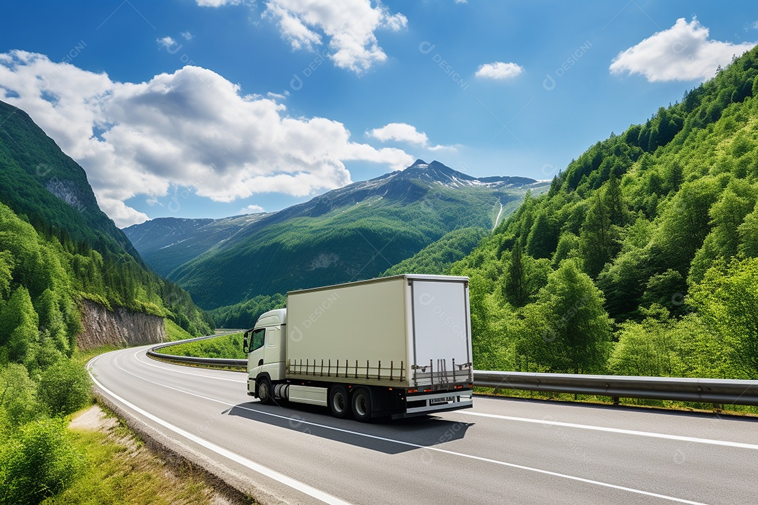 Uma van de carga branca com um trailer vazio em branco