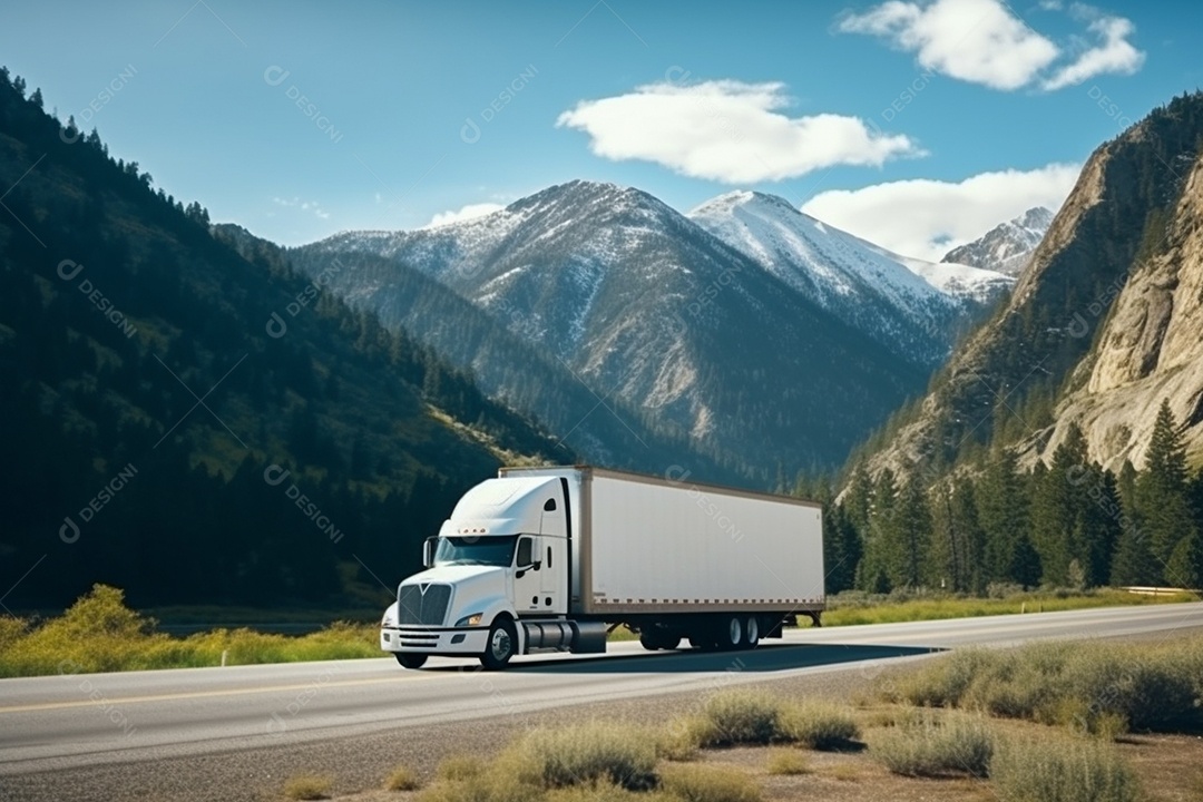 Uma van de carga branca com um trailer vazio em branco