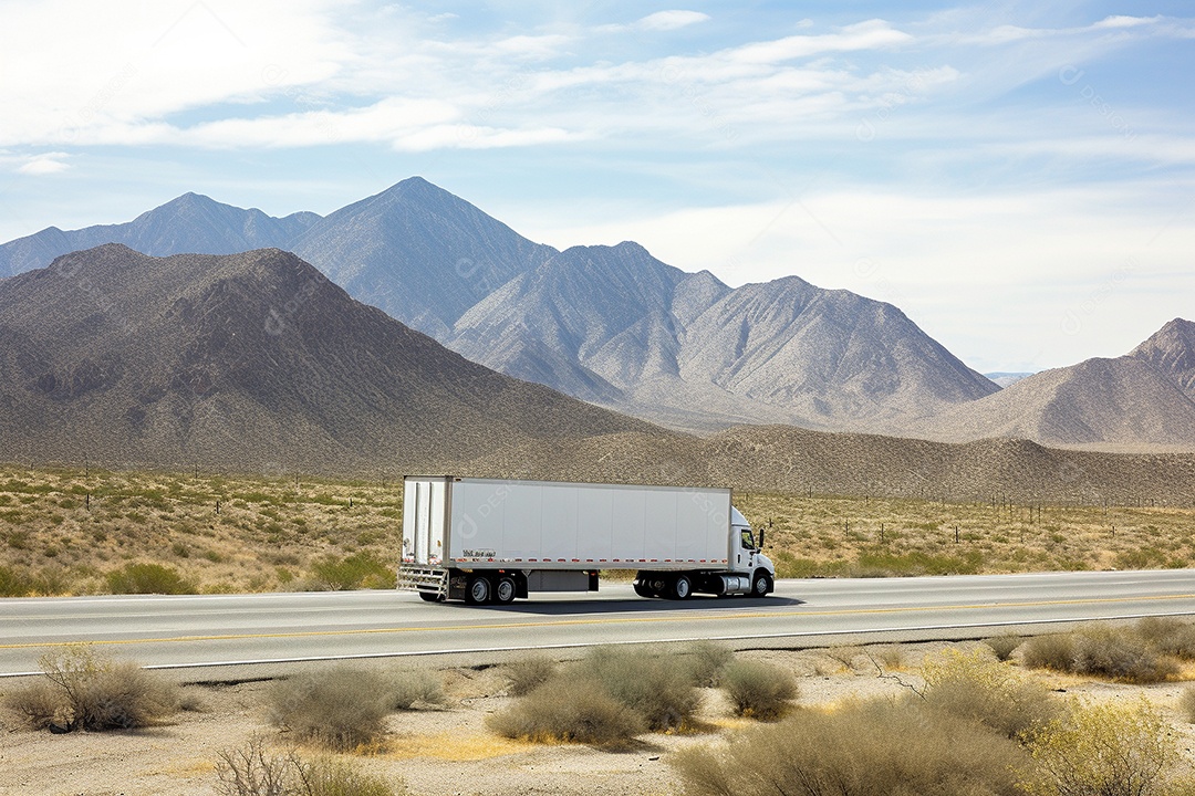 Uma van de carga branca com um trailer vazio em branco
