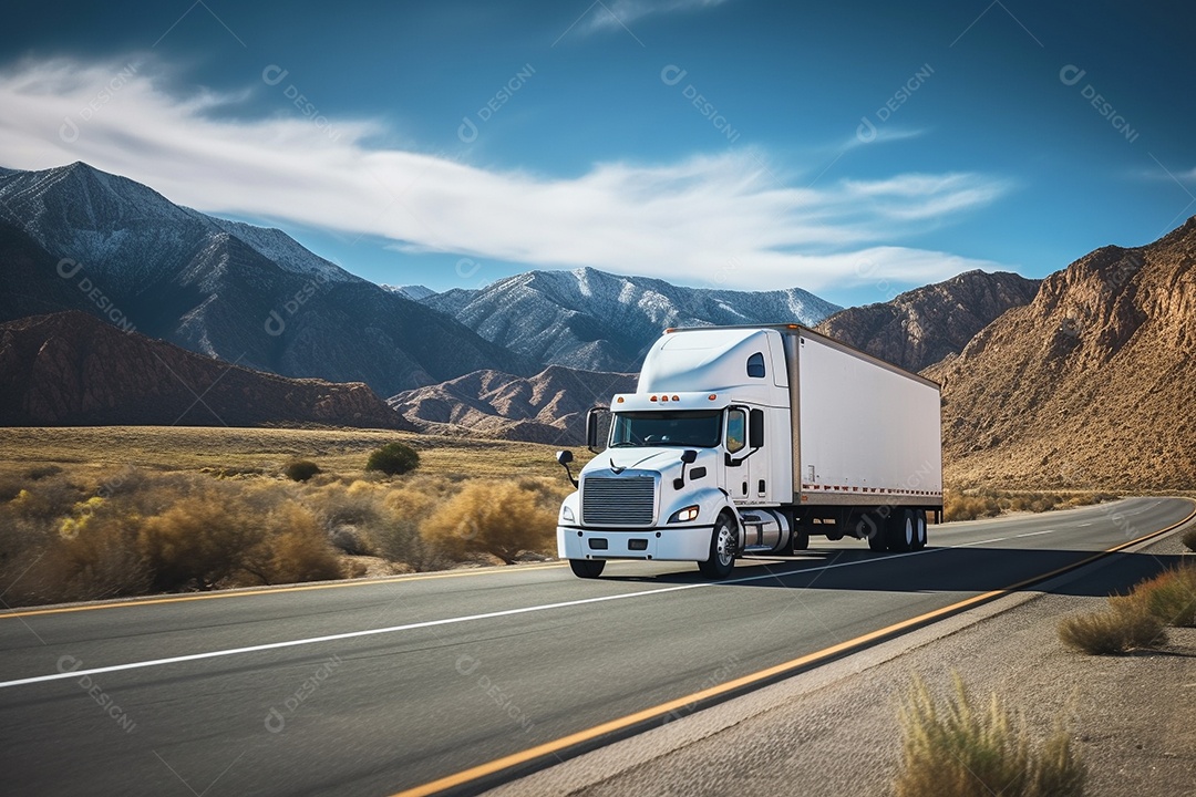Caminhão de carga branco com um trailer vazio em branco para anúncio em uma rodovia na Europa