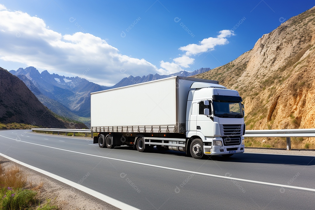 Caminhão de carga branco com um trailer vazio em branco para anúncio em uma rodovia na Europa