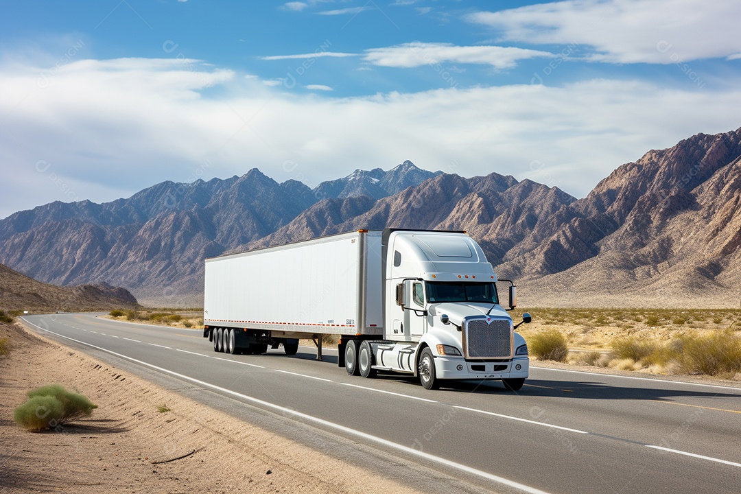 Uma van de carga branca com um trailer vazio em branco