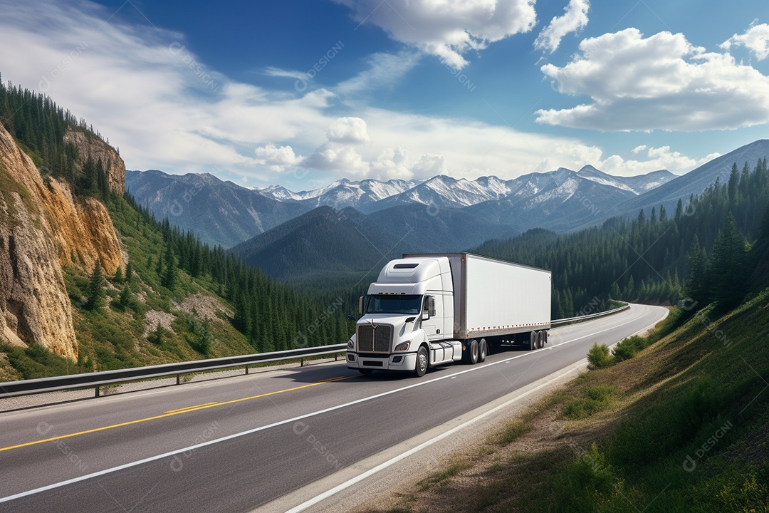 Uma van de carga branca com um trailer vazio em branco