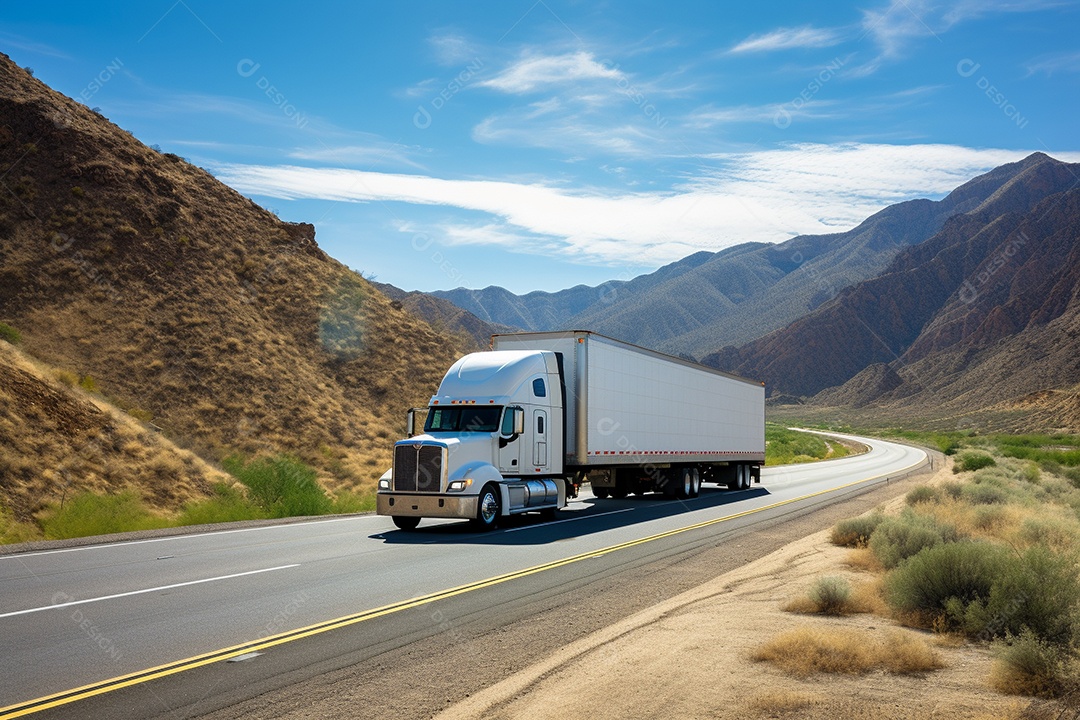 Uma van de carga branca com um trailer vazio em branco