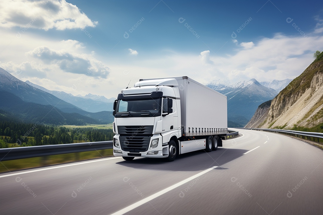 Uma van de carga branca com um trailer vazio em branco