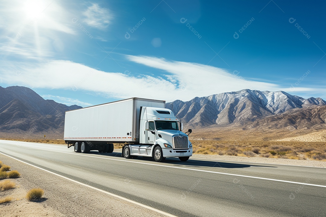Uma van de carga branca com um trailer vazio em branco