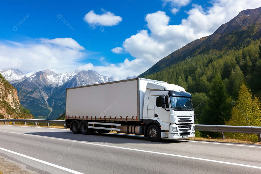 Uma van de carga branca com um trailer vazio em branco