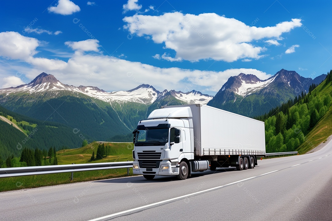 Uma van de carga branca com um trailer vazio em branco