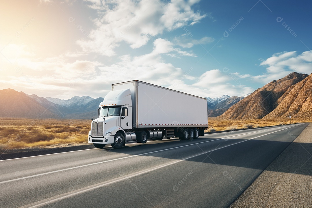 Uma van de carga branca com um trailer vazio em branco