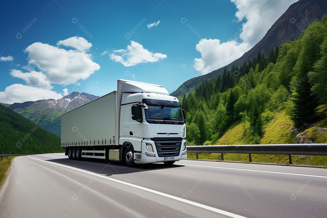 Uma van de carga branca com um trailer vazio em branco