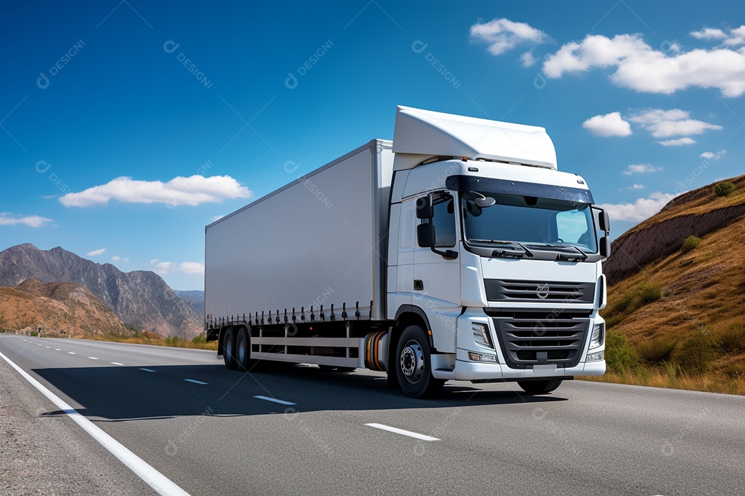 Uma van de carga branca com um trailer vazio em branco