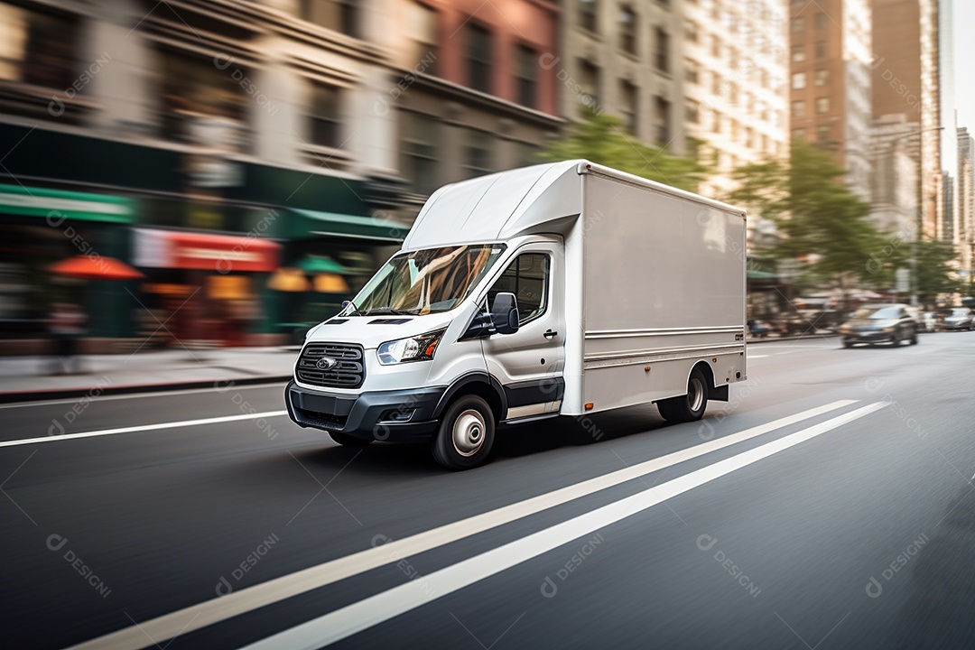 Uma van de carga branca com um trailer vazio em branco