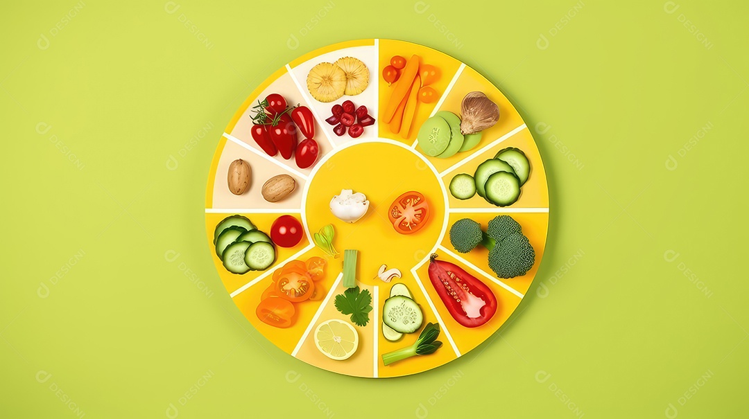 Imagem fitness com tabela alimentar sobre fundo verde