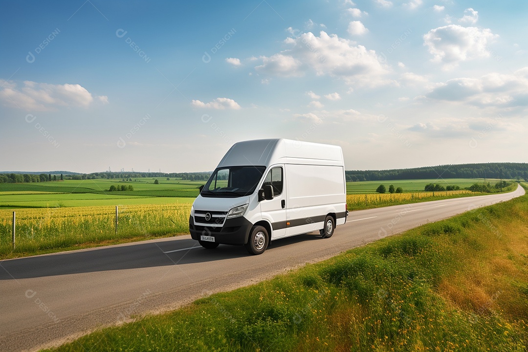 Van de carga branca com um trailer vazio e branco