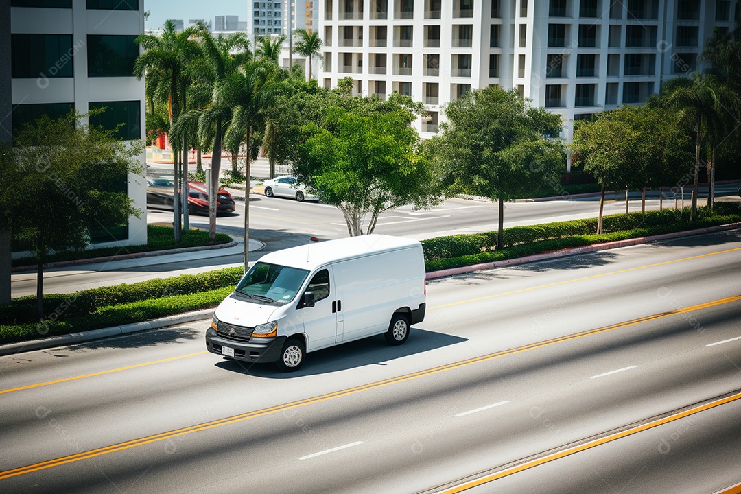 Van de carga branca com um trailer vazio e branco