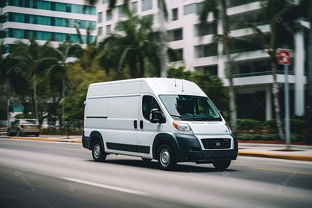 Van de carga branca com um trailer vazio e branco