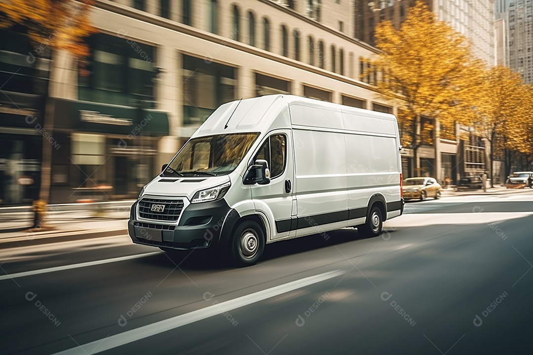 Van de carga branca com um trailer vazio e branco