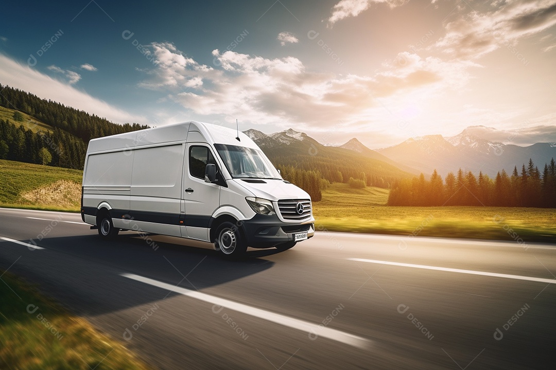 Van de carga branca com um trailer vazio e branco