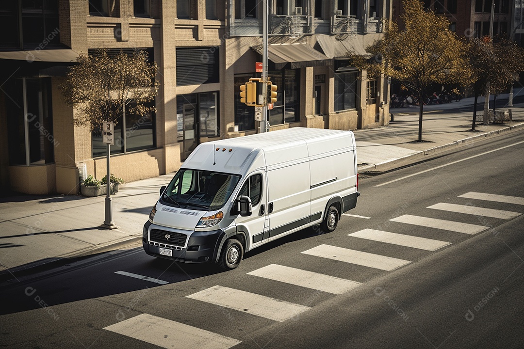 Van de carga branca com um trailer vazio e branco