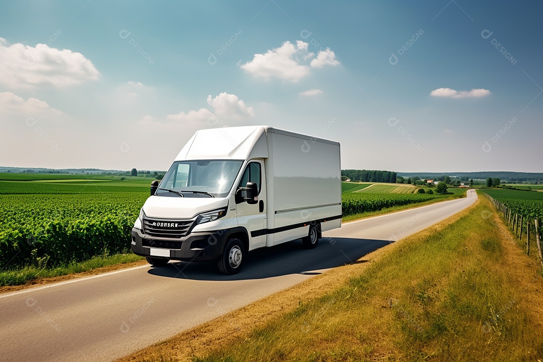 Van de carga branca com um trailer vazio e branco